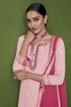 costume pakistanais en fausse georgette brodé en rose
