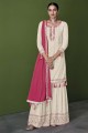 Costume pakistanais en fausse georgette blanche avec broderie