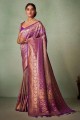 sari en soie grège lavande avec tissage