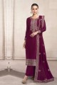 Costume pakistanais en soie brodée violet avec dupatta