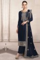 Costume pakistanais en soie bleue brodée avec dupatta