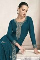 costume pakistanais en soie brodé en bleu sarcelle