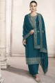 costume pakistanais en soie brodé en bleu sarcelle