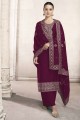 costume pakistanais brodé en soie bordeaux
