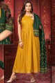 kurti robe imprimée en rayonne jaune avec Sharug