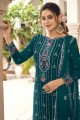costume pakistanais bleu canard en fausse georgette avec imprimé