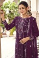 costume pakistanais violet avec fausse georgette imprimée