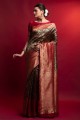 sari rouge en soie avec tissage