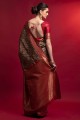 sari rouge en soie avec tissage
