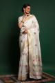 sari en soie blanche avec tissage
