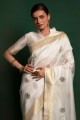sari en soie blanche avec tissage