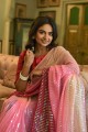 sari rose en georgette brodé avec chemisier