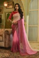 sari rose en georgette brodé avec chemisier