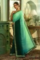 sari en mousseline de soie vert chinon avec miroir brodé