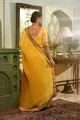 sari en mousseline de soie chinon avec miroir, broderie à la moutarde