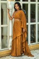 Georgette brodée moutarde Party Wear Saris avec chemisier