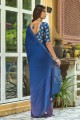 sari bleu canard en mousseline unie