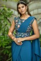 sarcelle bleu sarcelle tenue de fête sari en fil, lycra brodé