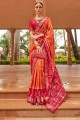 patola sari en soie rouge avec tissage