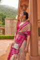 sari rose en soie patola avec tissage