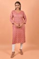 kurti droit imprimé en coton rose avec dupatta