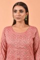 kurti droit imprimé en coton rose avec dupatta