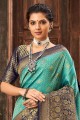 pierre, tissage de brocart saris indien du sud en bleu ciel avec chemisier