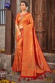 Sari orange du sud de l'Inde avec pierre, tissage de brocart