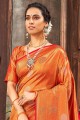 Sari orange du sud de l'Inde avec pierre, tissage de brocart