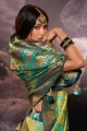 sari viscose turquoise en tissage, impression numérique