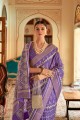 sari en soie patola imprimé et tissé en violet avec chemisier