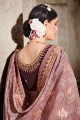 sari rose en soie en resham, zari, brodé, imprimé