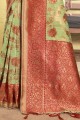 sari en coton vert avec tissage