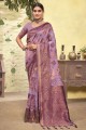 sari violet en coton avec tissage