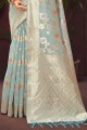 Saris de soie tissée en bleu ciel avec chemisier