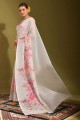 sari blanc avec lin imprimé