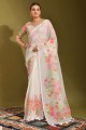sari en lin blanc avec imprimé