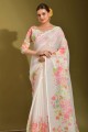 sari en lin blanc avec imprimé