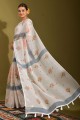 sari blanc imprimé en lin avec chemisier