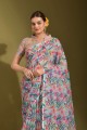 sari en lin multicolore avec imprimé