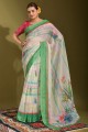 sari blanc imprimé en lin