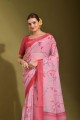 sari en lin imprimé rose avec chemisier