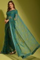 sari bleu en mousseline de soie avec imprimé