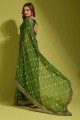 sari en georgette brodé et imprimé en vert avec chemisier