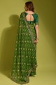 sari en georgette brodé et imprimé en vert avec chemisier