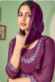 costume pakistanais en georgette violette avec broderies