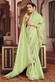 sari en soie avec bordure en dentelle imprimée en vert