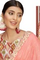 sari en soie imprimé à bordure en dentelle rose avec chemisier