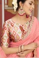 sari en soie imprimé à bordure en dentelle rose avec chemisier