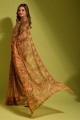 sari en georgette imprimée marron